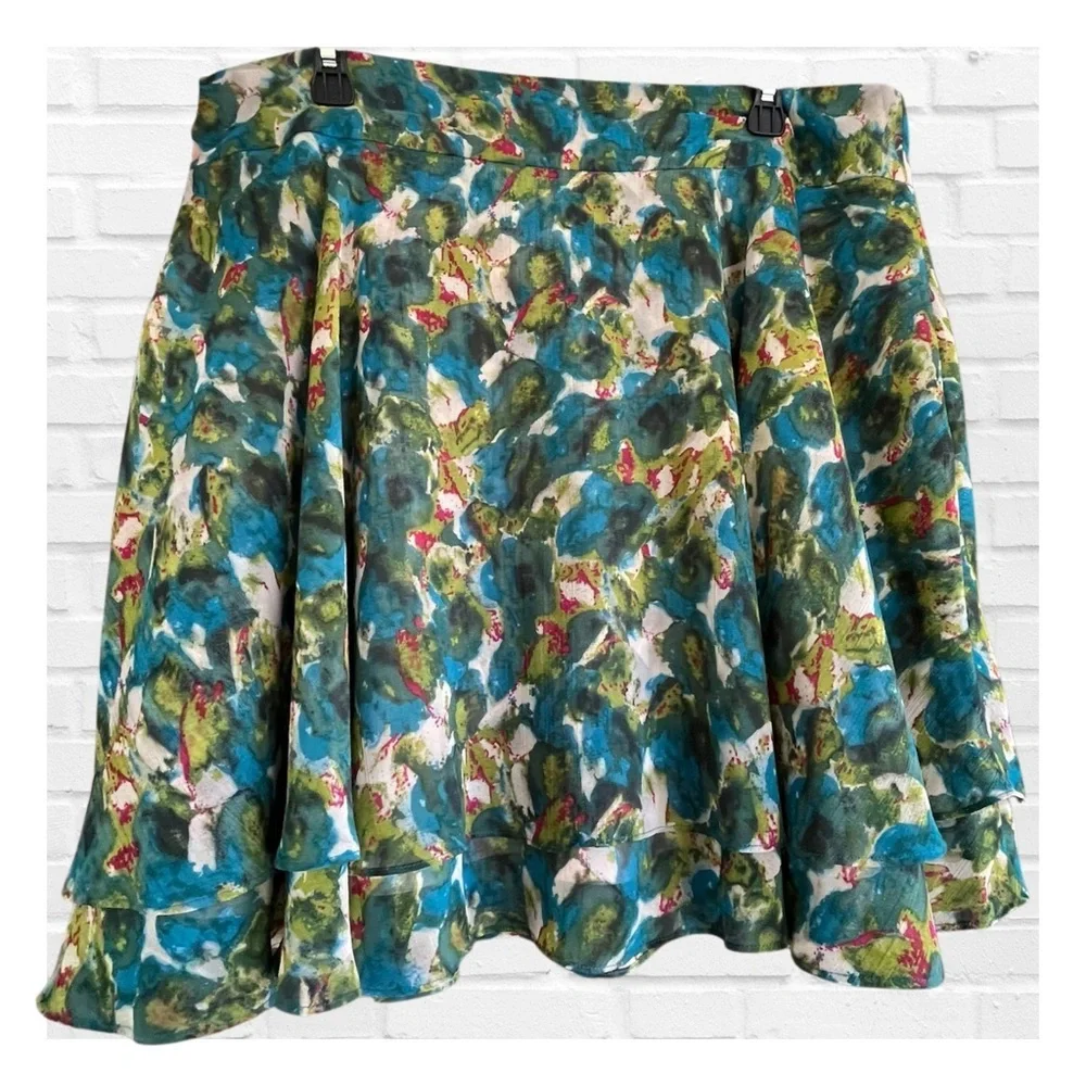 Trulli Size 14 Floral Tiered A-Line Skirt Multicolor Feminine Girl Era Bohemian